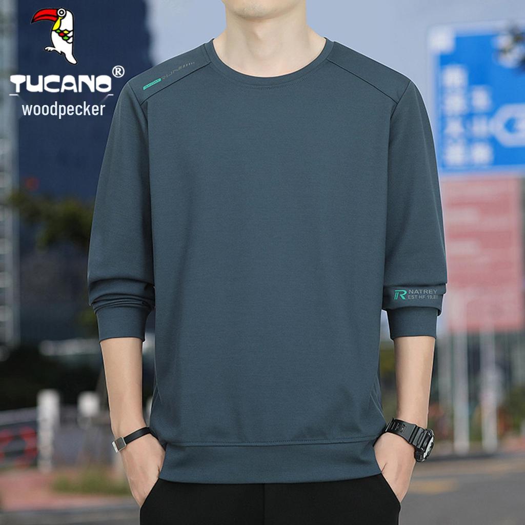 Woodpecker Men's 2025 Hoodie: Breathable Plus Velvet Round Neck Pullover, Long Sleeve, Spring/Autumn Style