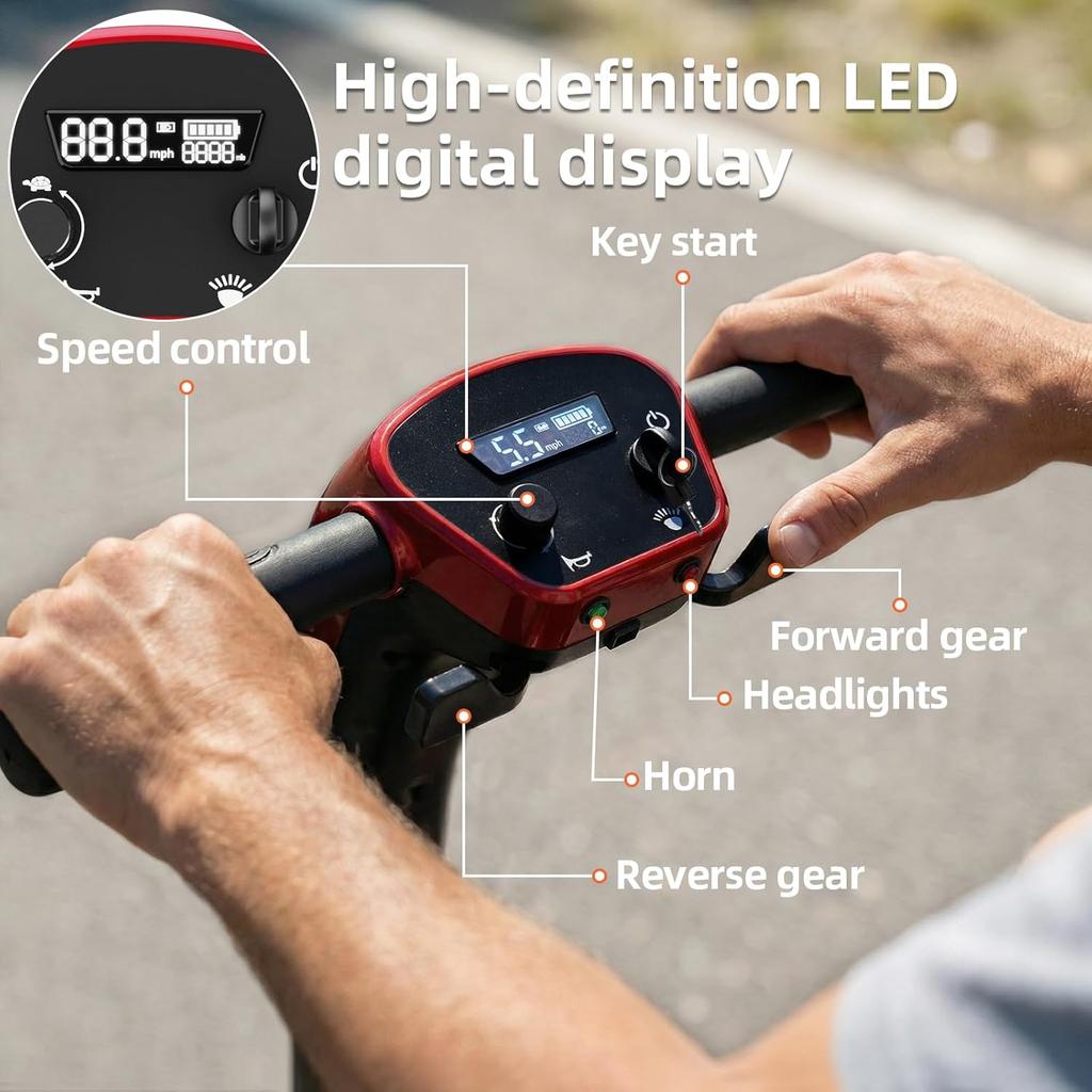 Portable Mobility Scooter, 30km Range, 130 Kg Load Capacity, Anti-Tip Design, Replaceable Battery, TODIMART X11 Foldable Mobility Scooter for Adults