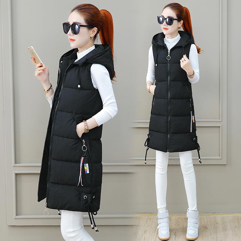 Women's 2026 Mid-Length Hooded Down Cotton Vest - Korean Style Student Winter Gilet Jacket