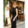 New Chinese-style improved cheongsam Roman cotton bead embroidery Hong Kong style sleeveless long cheongsam 1011 early autumn new daily wear