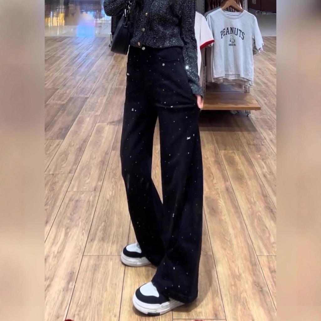 Women's Starry Sky Plush-Lined Denim Pants for Fall/Winter Fashion
