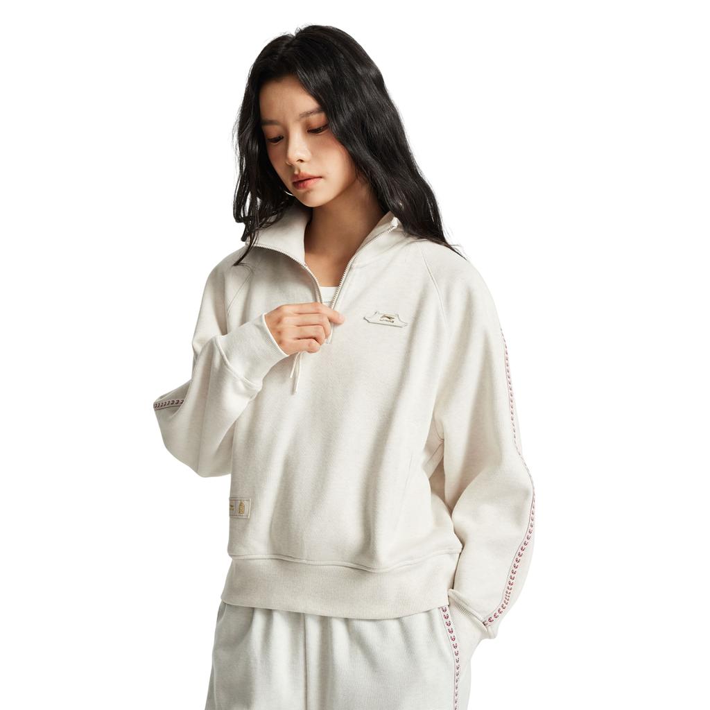 Li-Ning Sports Lifestyle Series Stand Collar Letter Logo Pattern Sweatshirt Women sweatshirt AWDW110-6
