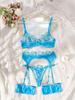 European & American Mesh Floral Embroidery Underwire Push-Up See-Through Temptation Lingerie Stocking Set.