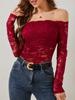 Elegant Scalloped Collar Edge One-Layer Collar Strapless Lace Slim Slim T-Shirt Long Sleeve Tops Versatile Closet Essential Fashion Items Shirt