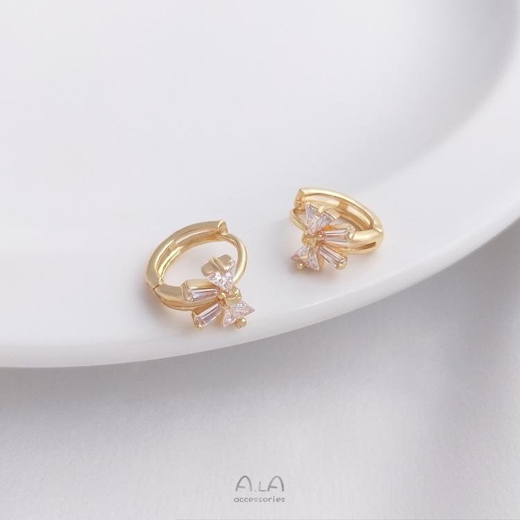 14K Gold-filled Zirconia Branch Star Heart Bow Ear Cuffs - Fashionable Light Luxury Earrings