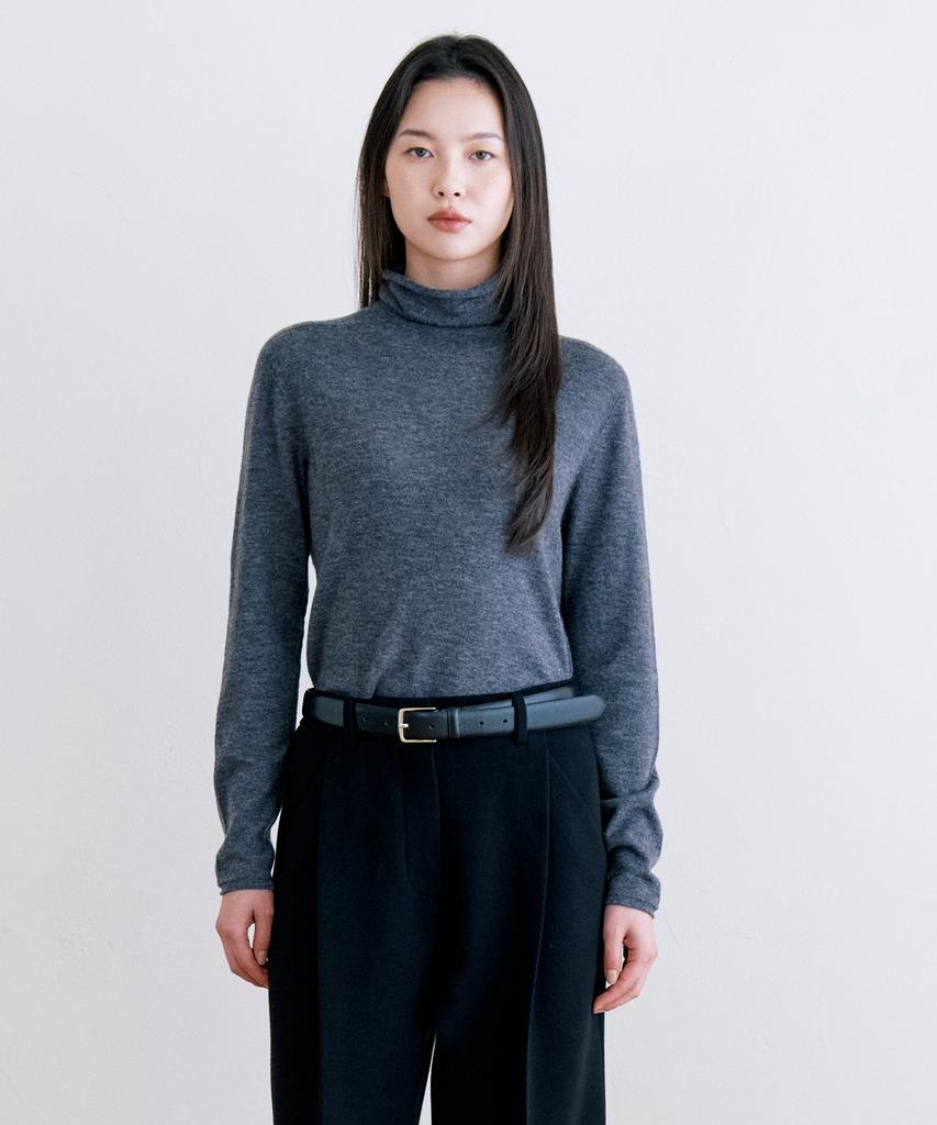 NOTIA Roll Neck Wool100 Turtle Neck Knit - Charcoal
