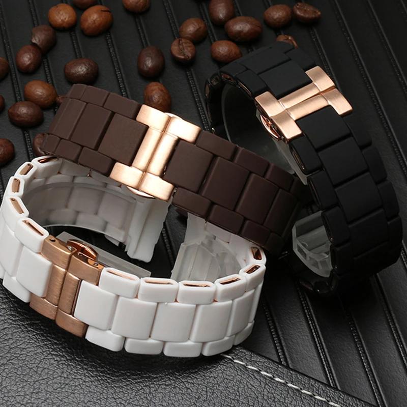 Para pulseira de relógio Armani AR5920 AR5919 AR5859 AR5867, pulseira de relógio masculina e feminina de aço revestido de borracha binge 20mm 23mm