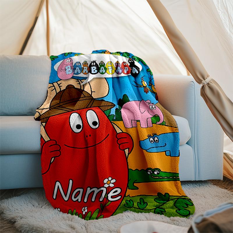 Personalized Custom Name Blanket - Barbapapa Print Design,Blanket for Sofa,Bed,Travel,Camping - Soft and Warm, Great Gift