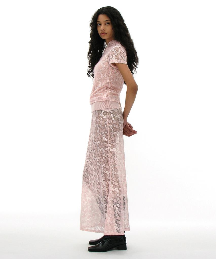 Partimento Woman Lace Flare Maxi Skirt_Pink