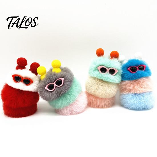 Caterpillar Keyring Pendant Plush Sunglasses Keychain, Soft Backpack Purse Charm Keychain Bag Charm, Colorful Stuffed Toy