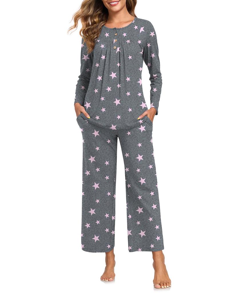 Women's Long Sleeve Pajama Set: 2-Piece with Pockets, Casual Homewear - Long Pants