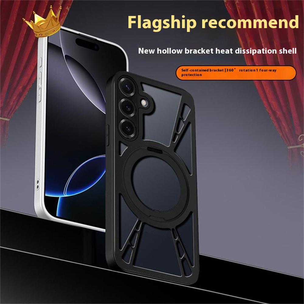For Samsung Galaxy S25 Case Magnetic Kickstand Hollow Heat Dissipation Silicone+PC+Metal Bumper Phone Cover