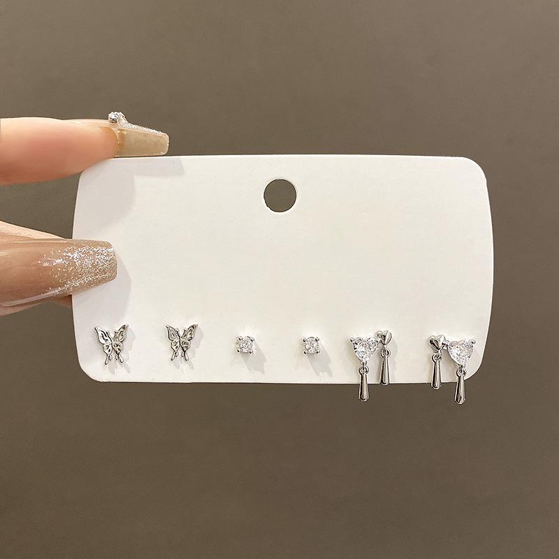 Six-piece set, zircon butterfly stud earrings, women s niche design, high-end set, earrings, explosive personalized ears.