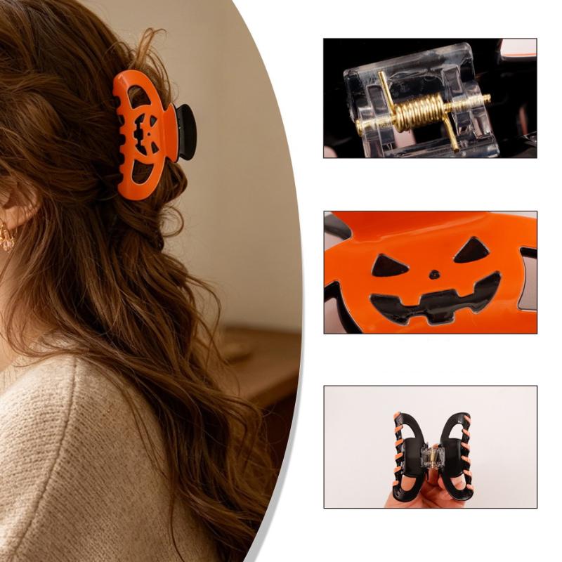 Cute Halloween Pumpkin Hair Claw Clips Non Slip Strong Hold Fashion Hair Clamps for Girls Holiday Party Daily Hairstyling
