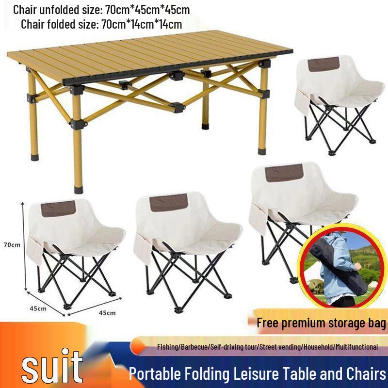 Folding Outdoor Table & Chair Set with Backrest - Portable Multifunctional Lounger for Camping & Home Use.