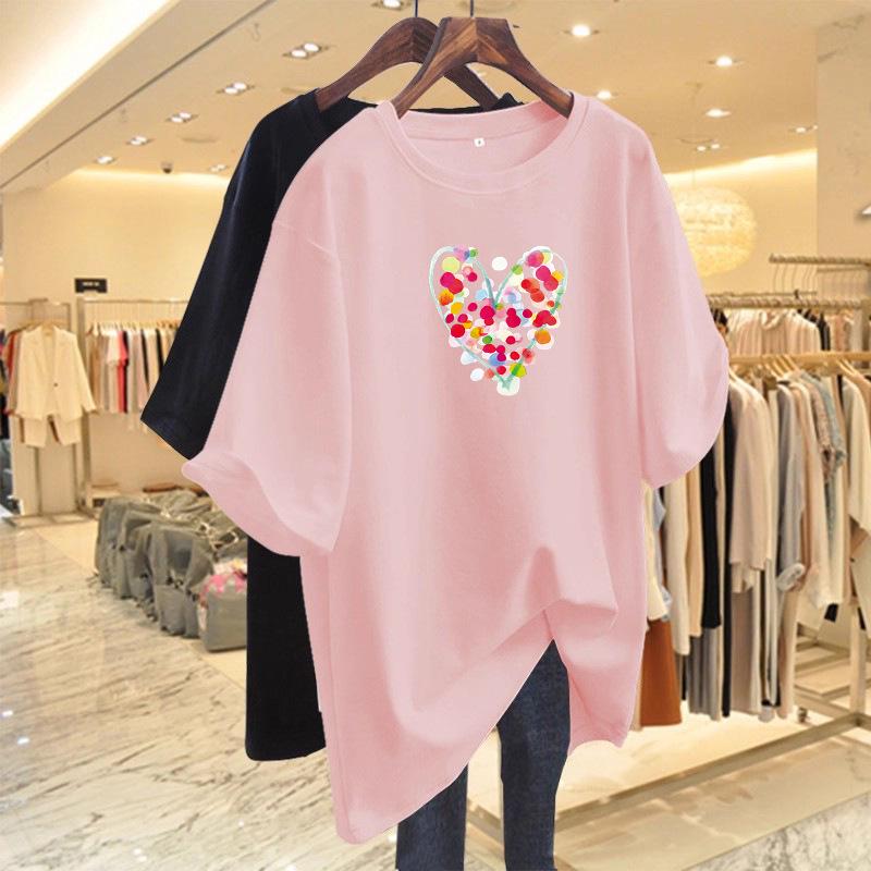 Women's Pure Cotton Heart T-Shirt, Loose Oversize Design, Summer 2026 Collection, Short Sleeve, Niche Fashion.