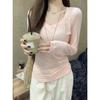 Autumn Korean Grey V-Neck Slim-Fit Cotton Long-Sleeve Women's T-Shirt