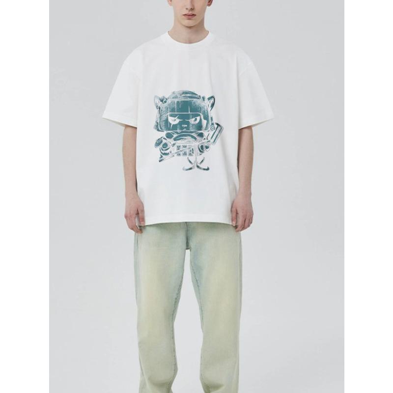 Black T Shirt with Robot Cat Graphic Print for Casual Wear