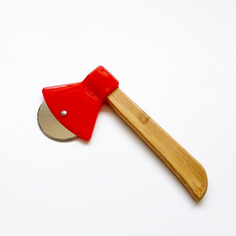 Küchenhelfermesser, Pizzamesser mit Bambus- und Holzgriff, kreatives Pizzamesser aus Edelstahl, runder Kuchenschneider