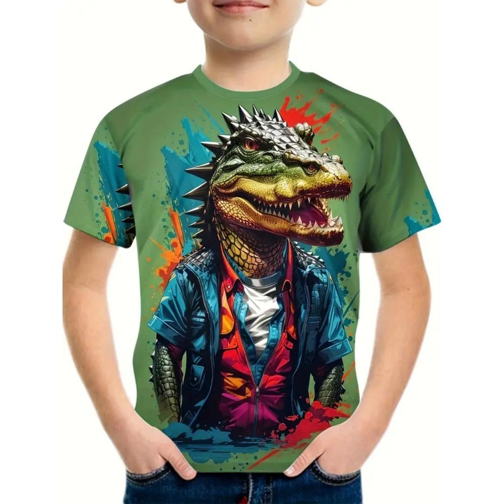 Jungen Kinder Kleidung 3D Druck Cartoon Dinosaurier Grafik T-Shirts Mode Sommer Streetwear Rundhals Kurzarm T-Shirts für Jungen