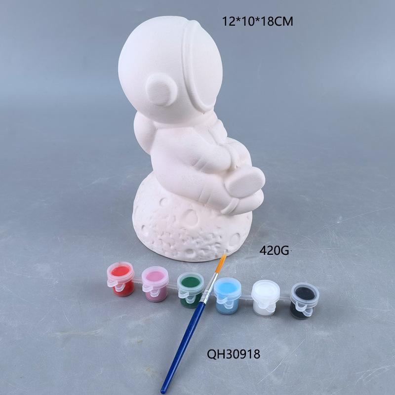 Colored Ceramic Astronaut Piggy Bank Painted Graffiti White Cloud Soil Plain Piggy Bank Children S White Billet Gypsum Doll Ceramic astronaut money bank