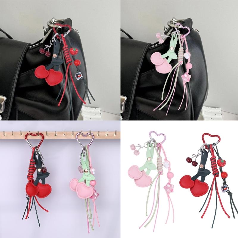 Eleganter Kirsch Schlüsselanhänger Taschenanhänger Praktischer geflochtener Seil Schlüsselhalter Taschen Anhänger Stilvolles Geldbörsen Accessoire Für Frauen