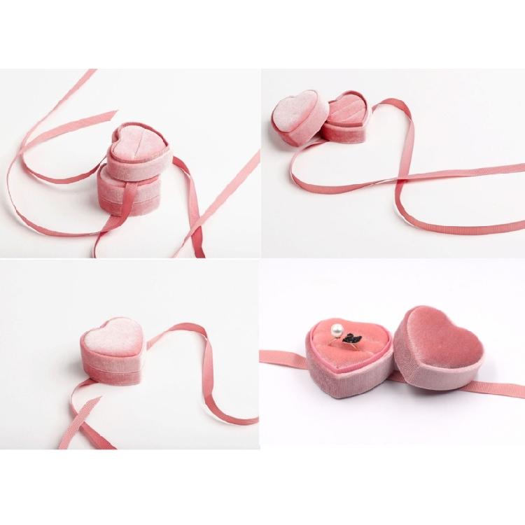 Cute Heart Shaped Jewelry Container Love Inspired Velvety Jewelry Box with Bowknot Rings Collection Case for Women