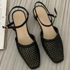 Damen Keilsandalen Sommer Netz Hohl Schnürung Knöchelriemen Schnalle Bequem Atmungsaktiv Rutschfest Retro Freizeit Wanderschuhe
