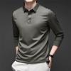 Camisa nueva de manga larga para hombre de negocios casual con insignia, polo de color sólido, moderna, transpirable, cómoda, versátil