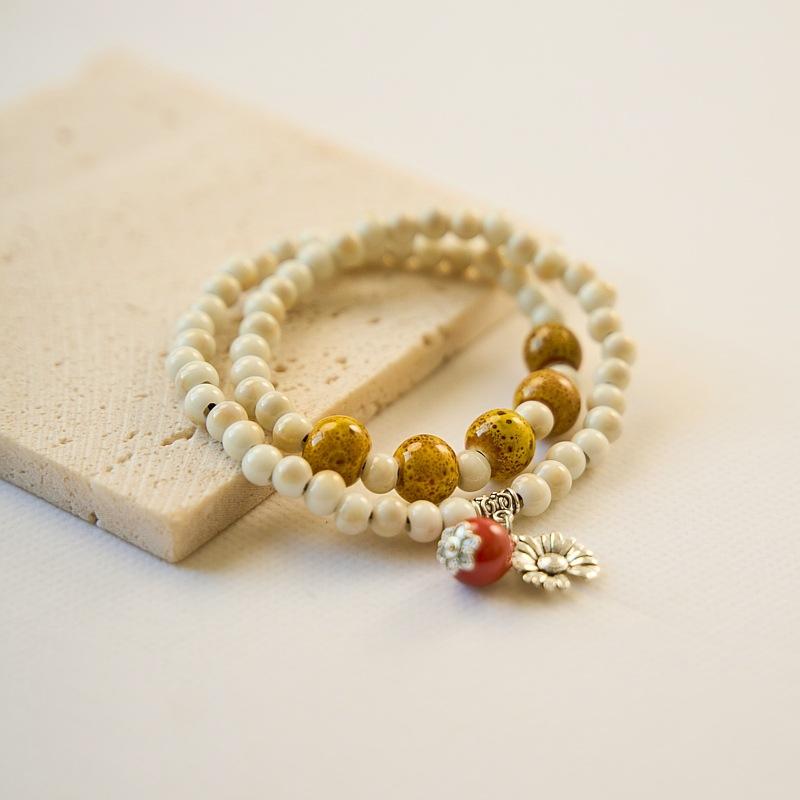 Jingdezhen Ceramic Bracelet New Chinese Style Student Antique Double Circle Beaded Bracelet Jewelry Hand-woven