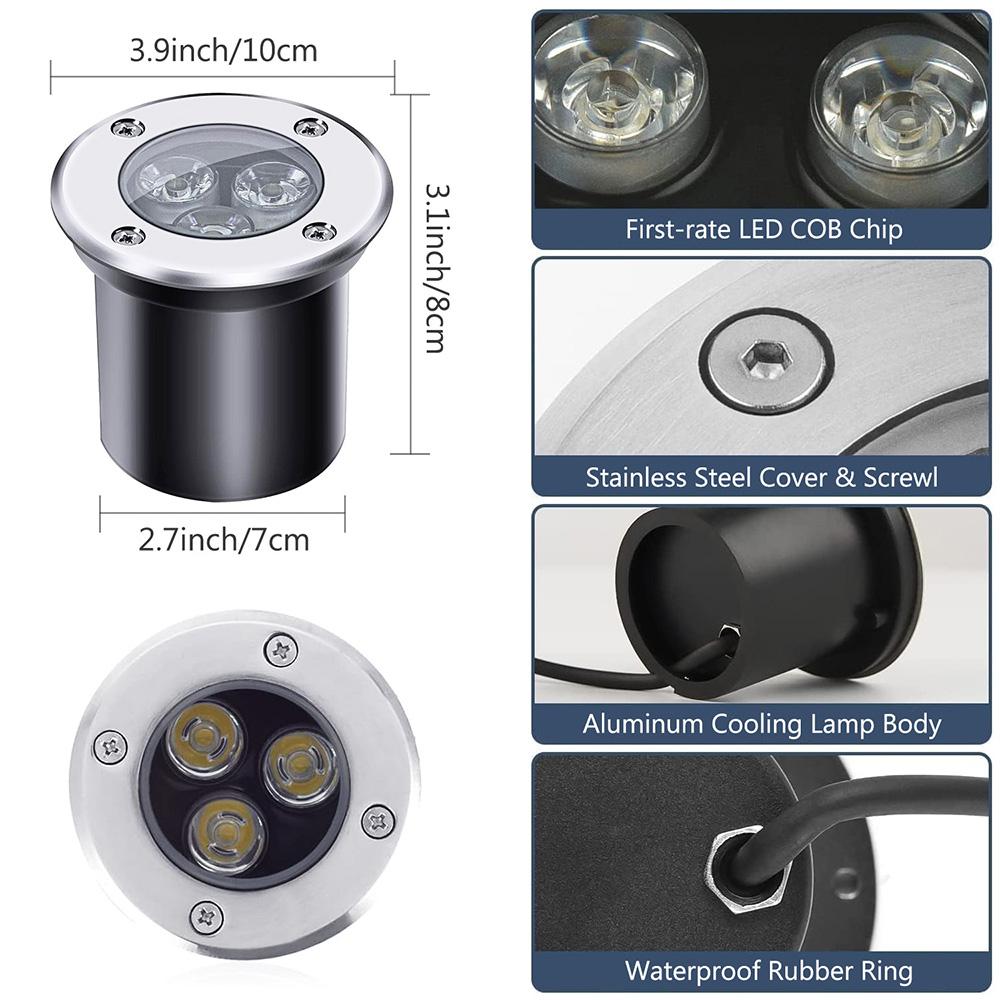 Low Voltage Landscape Lights LED Well Lights 3W 12V-24V in Ground Light Waterproof Floor Driveway Deck Step Outdoor Spot Lights