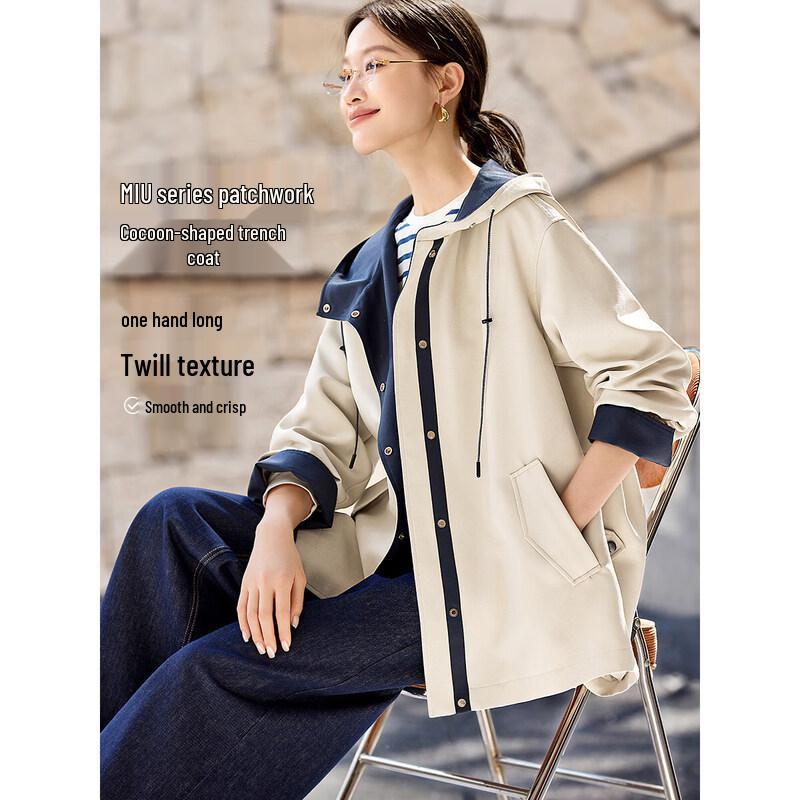 MOHANIMEI Women s Spliced Hooded Trench Parka M
