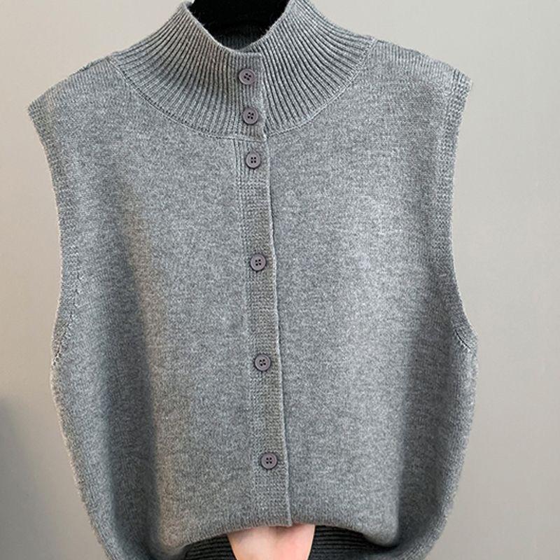 Double-Sided Women's Half-High Collar Cable Knit Vest Sweater - Autumn/Winter French Style Loose Fit.