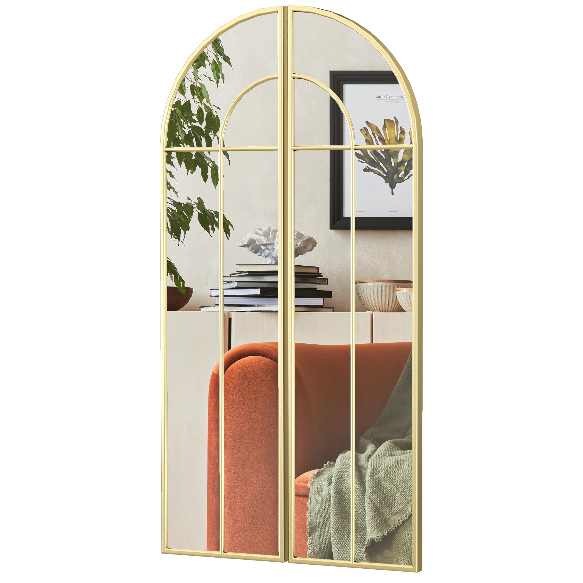 Miroir Mural Arc 30 X 120 Cm Grand Miroir Décoratif Avec Cadre en Métal Pour Salon Chambre Couloir Ton Doré