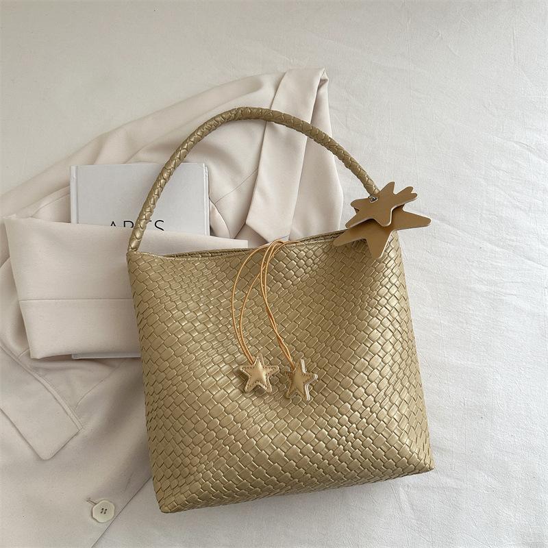 

Весенне-летняя плетеная сумка-тоут, большая вместимость, переносная сумка через плечо, модная сумка-ведро, прилив хаки