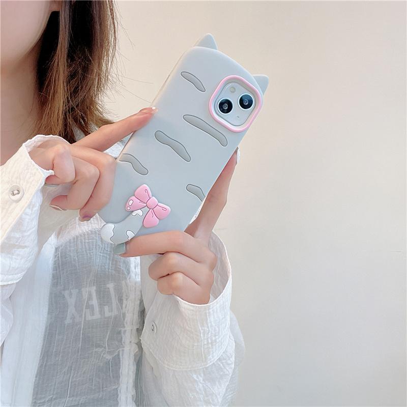 Kawaii 3D Cartoon Cat Soft Silicone Phone Case For IPhone 17 17pro 17 Promax 17air 16 15 13 14 12 ProMax Plus Phone Cover