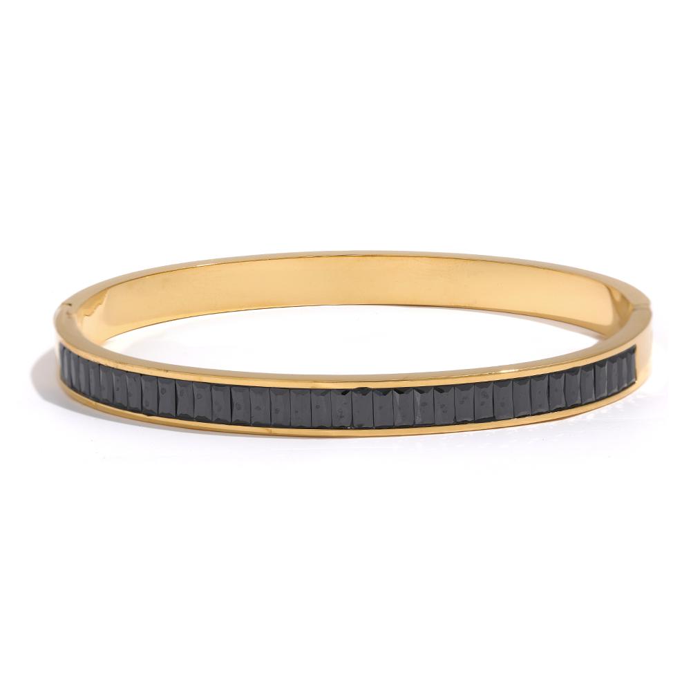 

Yhpup Waterproof Delicate Shiny Cubic Zirconia Stainless Steel 18K Gold Plated Bracelet Bangle for Women Luxury Fashion Jewelry