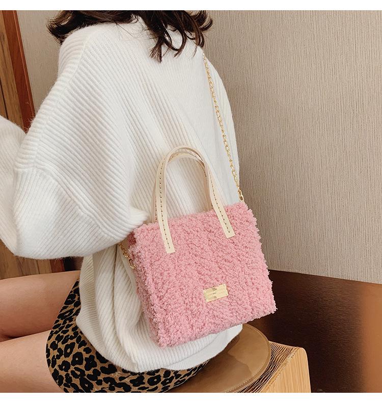 Bolsa de Pelúcia Tecida em Grade Estilo TikTok DIY - Bolsa de Ombro Feminina Retrô Fashion