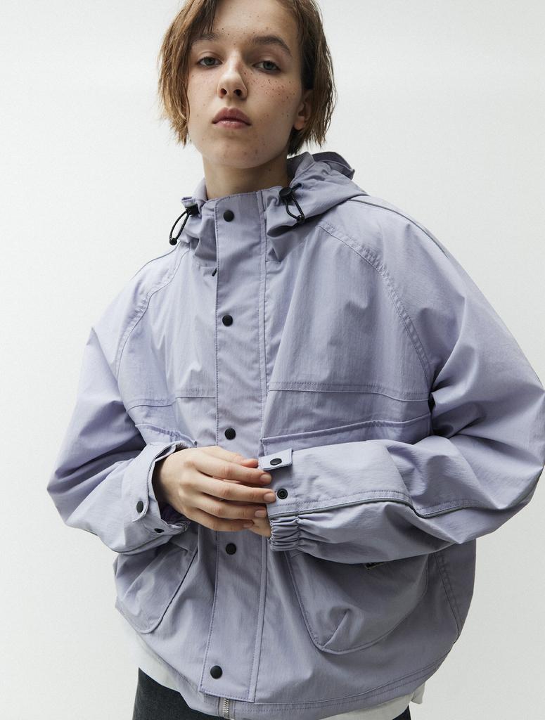 Magoodgan Hunter 5503 Nylon High-Neck Hooded Oversized Grayish-Purple Jacket