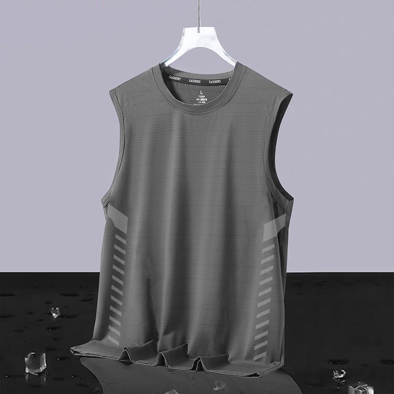 Men's Plus Size Ice Silk Sleeveless Quick-Dry Crew Neck Tank Top - Casual Loose Summer Sportswear