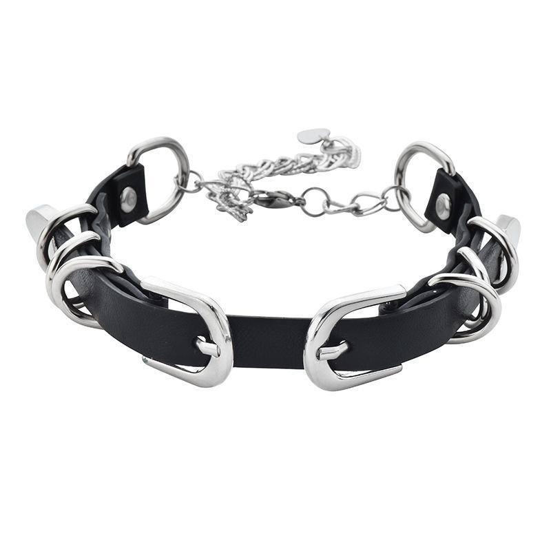 

Geometric Choker Necklace For Women Men With Mixed Material And Double Buckle Design