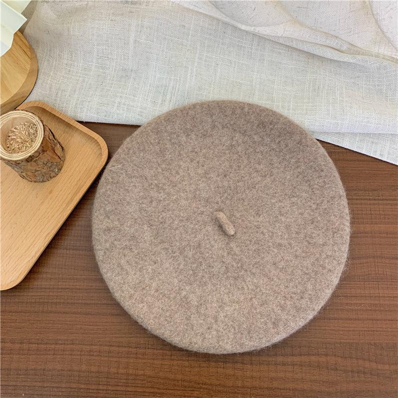 

Нотка тепла зимой~ Шерстяной берет цвета молочного чая, милая ретро литературная и универсальная шляпа художника average size (55-57cm)