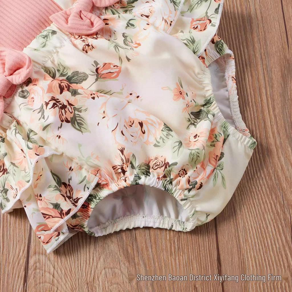 Prinsess-stil Baby Sommaroverall Set: Triangelbody, Tröja att dra över huvudet, Puffbyxor, Kjola