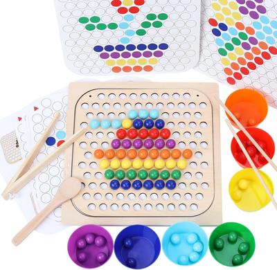 Wooden Rainbow Clip-Bead Game for Toddlers - Early Education Hand-Eye Coordination Toy for Parent-Child Interaction