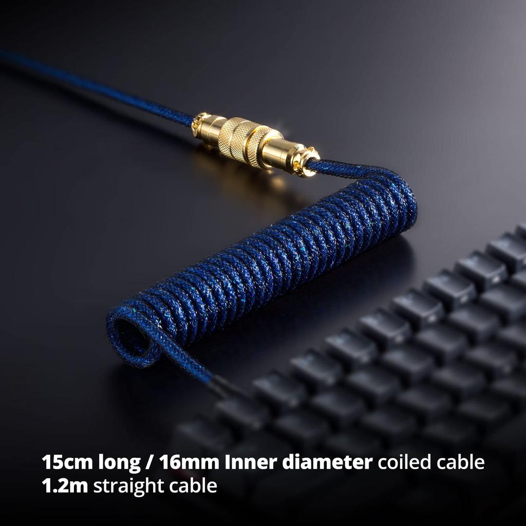 GUNMJO Starlight Coil Keyboard Cable for Gaming Mechanical Keyboard Cable with Detachable Metal to Blue with Gold Aviator Connector USB-C Keyboards,