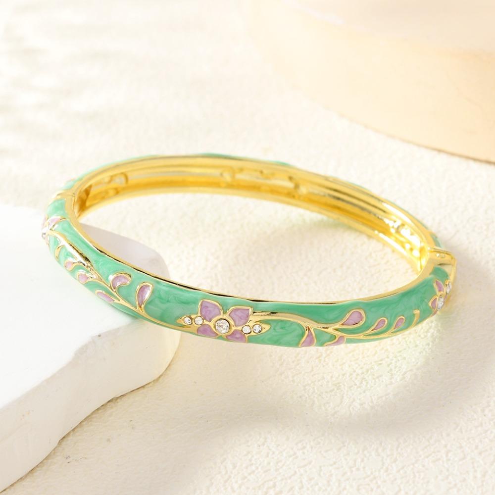Rhinestone Flower Jewelry Flower Design Enamel Bracelet Jewelry Cloisonné Bracelet  For Girls