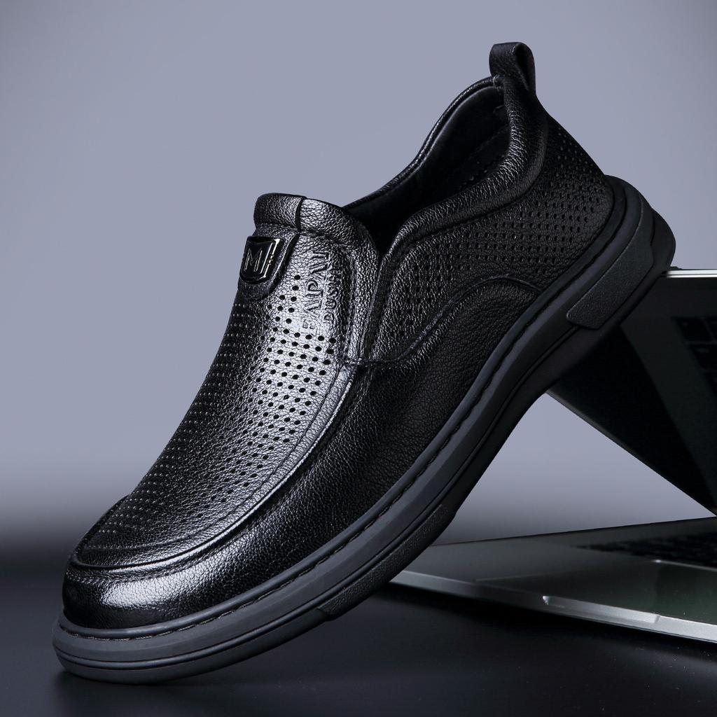 Wenzhou large size leather shoes men's genuine leather one-pedal loafers business leisure middle-aged and elderly father shoes wear-resistant and non