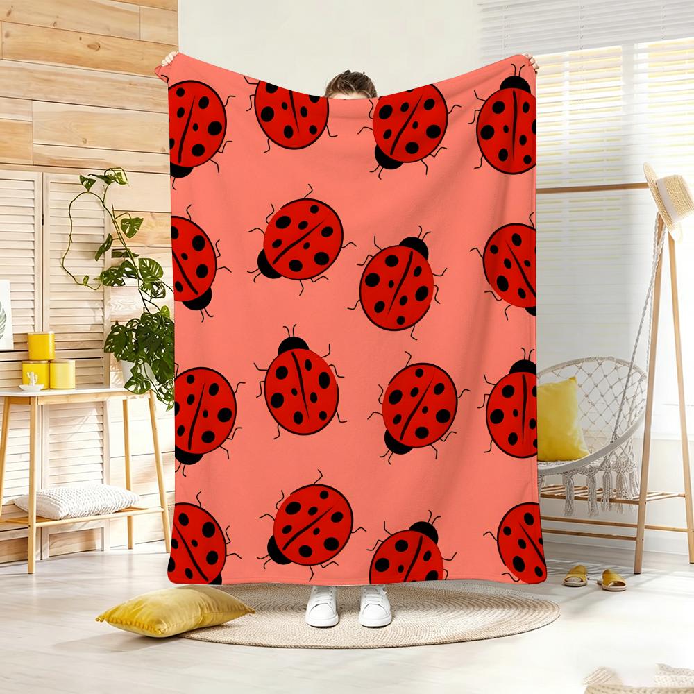 Artistic Pattern L-LadybugS Throw Lightweight 240g Flannel Blanket Soft Skin-friendly for Summer Cooling