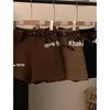 Shorts de Suede Negro Peludo de Talla Grande de Cintura Alta Línea A con Bolso Cinturón - Estilo Coreano para Mujer para Primavera y Otoño