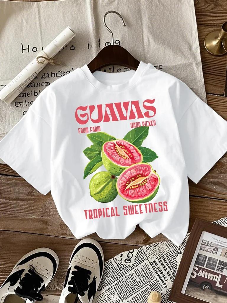 Guavas Fruit From Farm Hand Picked Print TShirts Women Summer ONeck Tee Shirt Cotton AllMatch Short Sleeve Oversized Clothing